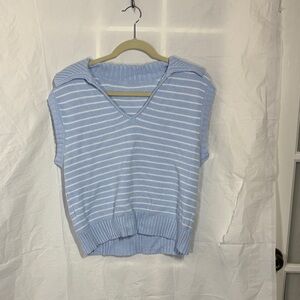 Sky Blue Striped V-Neck Sweater